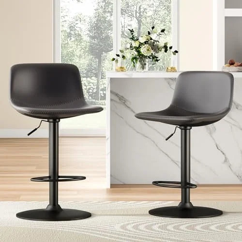 STARY Adjustable Bar Stools Set of 2, Modern Swivel Bar Stools, Bar Height Stools with Back Support, Pu Leather Bar Stool for Kitchen Island Counter