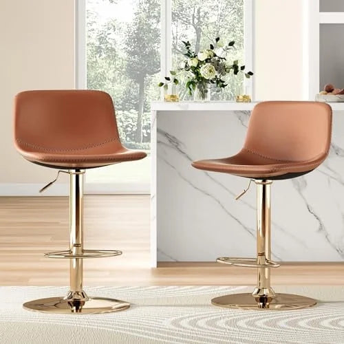 STARY Adjustable Bar Stools Set of 2, Modern Swivel Bar Stools, Bar Height Stools with Back Support, Pu Leather Bar Stool for Kitchen Island Counter