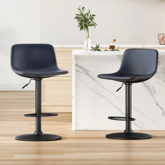 STARY Adjustable Bar Stools Set of 2, Modern Swivel Bar Stools, Bar Height Stools with Back Support, Pu Leather Bar Stool for Kitchen Island Counter