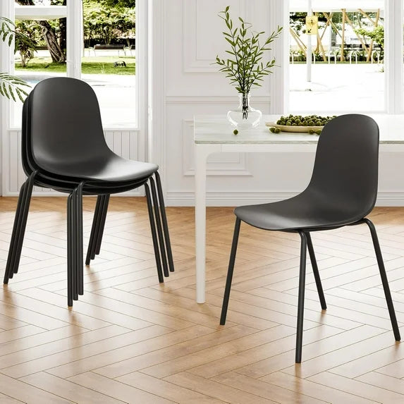 STARY Modern Plastic Stackable Dining Chair Set of 4 with Metal Legs for Indoor or Outdoor