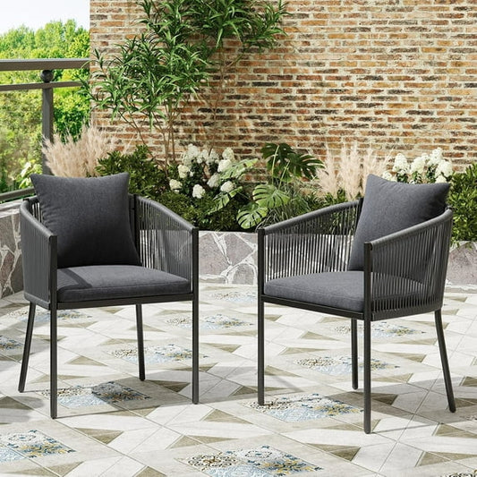 STARY Outdoor Dining Patio Chairs Set of 2, Rattan Wicker Bistro Chairs with Cushions for Garden, Deck, Backyard, Poolside