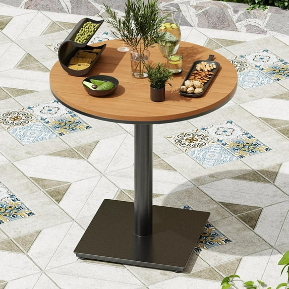 STARY Outdoor Side Table, Outdoor Dining Table of Patio Furniture Set, Plastic Wood-like Top Outdoor Bistro Table for Lawn, Deck, Backyard, Poolside