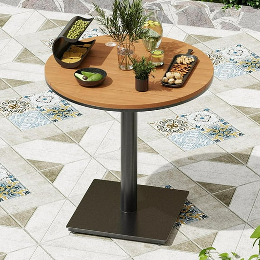 STARY Outdoor Side Table, Outdoor Dining Table of Patio Furniture Set, Plastic Wood-like Top Outdoor Bistro Table for Lawn, Deck, Backyard, Poolside