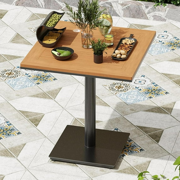 STARY Outdoor Side Table, Outdoor Dining Table of Patio Furniture Set, Plastic Wood-like Top Outdoor Bistro Table for Lawn, Deck, Backyard, Poolside