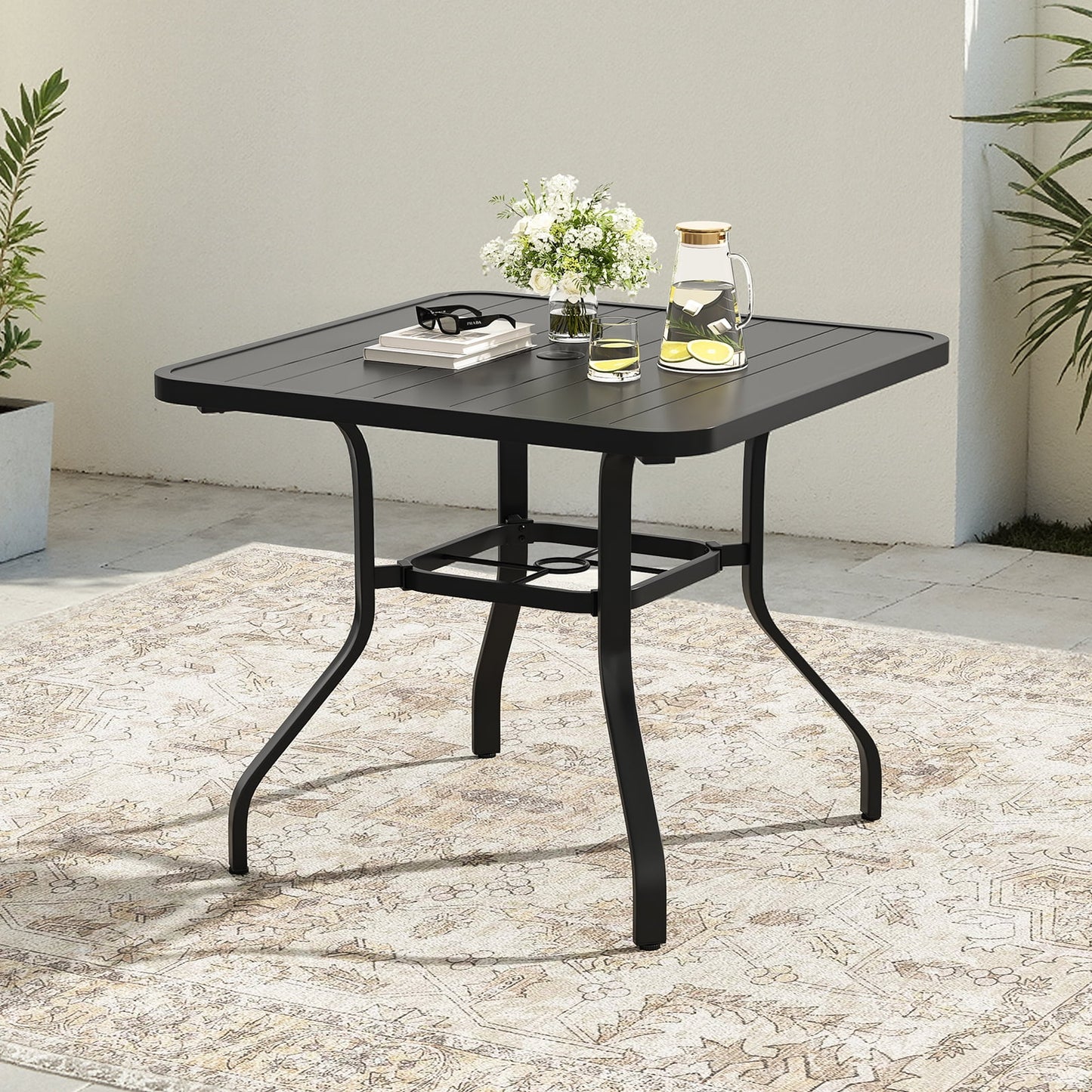 STARY 35"x35" Patio Dining Table, 1.57" Outdoor Square Dining Table with Umbrella Hole for Backyard and Poolside