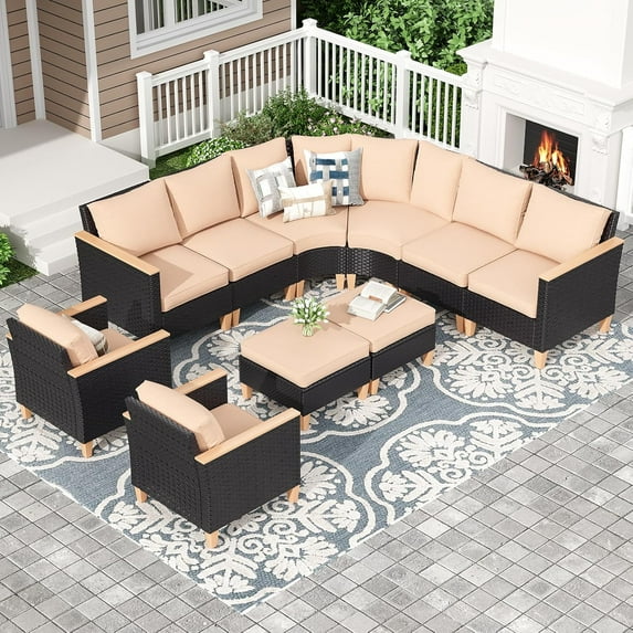 STARY Patio Furniture Set, 10 Piece Outdoor Sectional Furniture Set with Cushions, Wicker Patio Conversation Set Outdoor Sectional Sofa, All-Weather PE Rattan Sofa for Garden, Backyard and Poolside