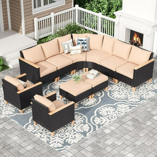 STARY Patio Furniture Set, 10 Piece Outdoor Sectional Furniture Set with Cushions, Wicker Patio Conversation Set Outdoor Sectional Sofa, All-Weather PE Rattan Sofa for Garden, Backyard and Poolside