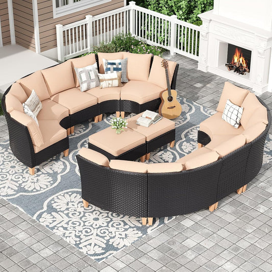 STARY Patio Furniture Set, 12 Piece Outdoor Sectional Furniture Set with Cushions, Wicker Patio Conversation Set Outdoor Sectional Sofa, All-Weather PE Rattan Sofa for Garden, Backyard and Poolside