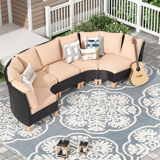 STARY Patio Furniture Set, 5 Piece Outdoor Sectional Furniture Set with Cushions, Wicker Patio Conversation Set Outdoor Sectional Sofa, All-Weather PE Rattan Sofa for Garden, Backyard and Poolside