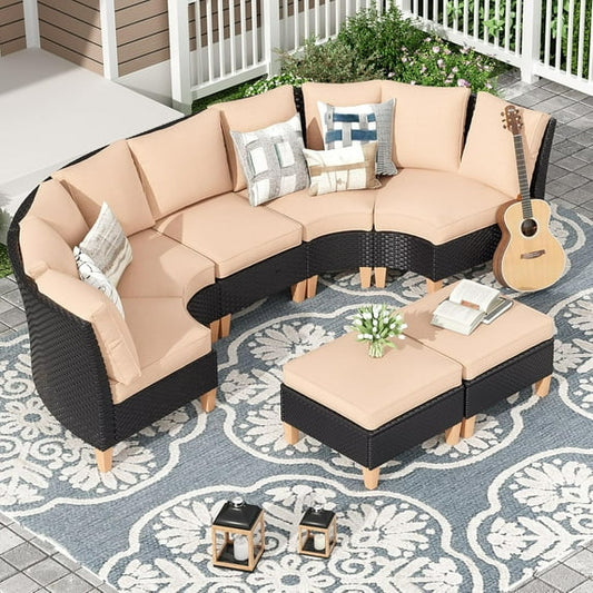 STARY Patio Furniture Set, 7 Piece Outdoor Sectional Furniture Set with Cushions, Wicker Patio Conversation Set Outdoor Sectional Sofa, All-Weather PE Rattan Sofa for Garden, Backyard and Poolside