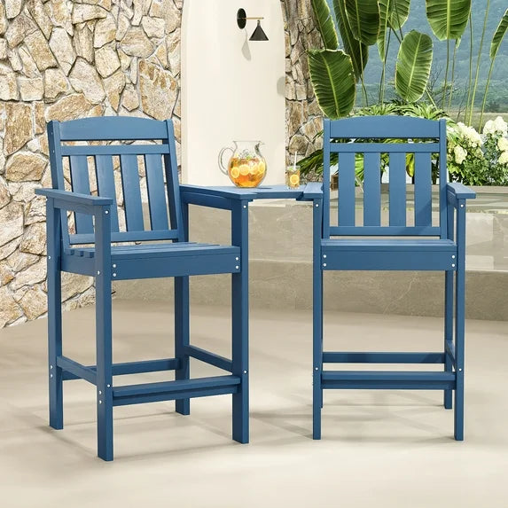 STARY Set of 2 High Adirondack Chairs, HDPE Adirondack Bar Stools with Connection Tray, Bar Stool with Bar Height Adirondack Chair, High Patio Chair Ideal for All Weather, for Balcony, Poolside, Backyard