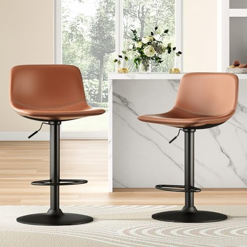 STARY Adjustable Bar Stools Set of 2, Modern Swivel Bar Stools, Bar Height Stools with Back Support, Pu Leather Bar Stool for Kitchen Island Counter