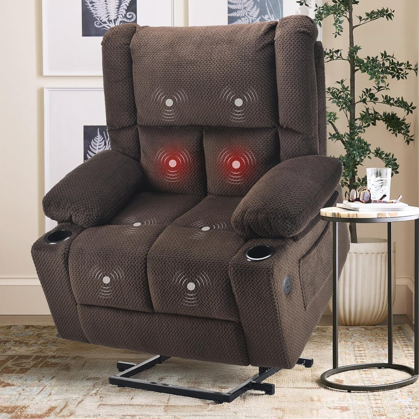 STARY Power Lift Recliner Chair with Massage and Heat for Elderly People, USB Ports and Cup Holders