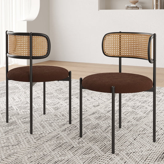 STARY Set of 2 Upholstered Dining Chairs Kitchen Chair with Rattan Back, Coffee