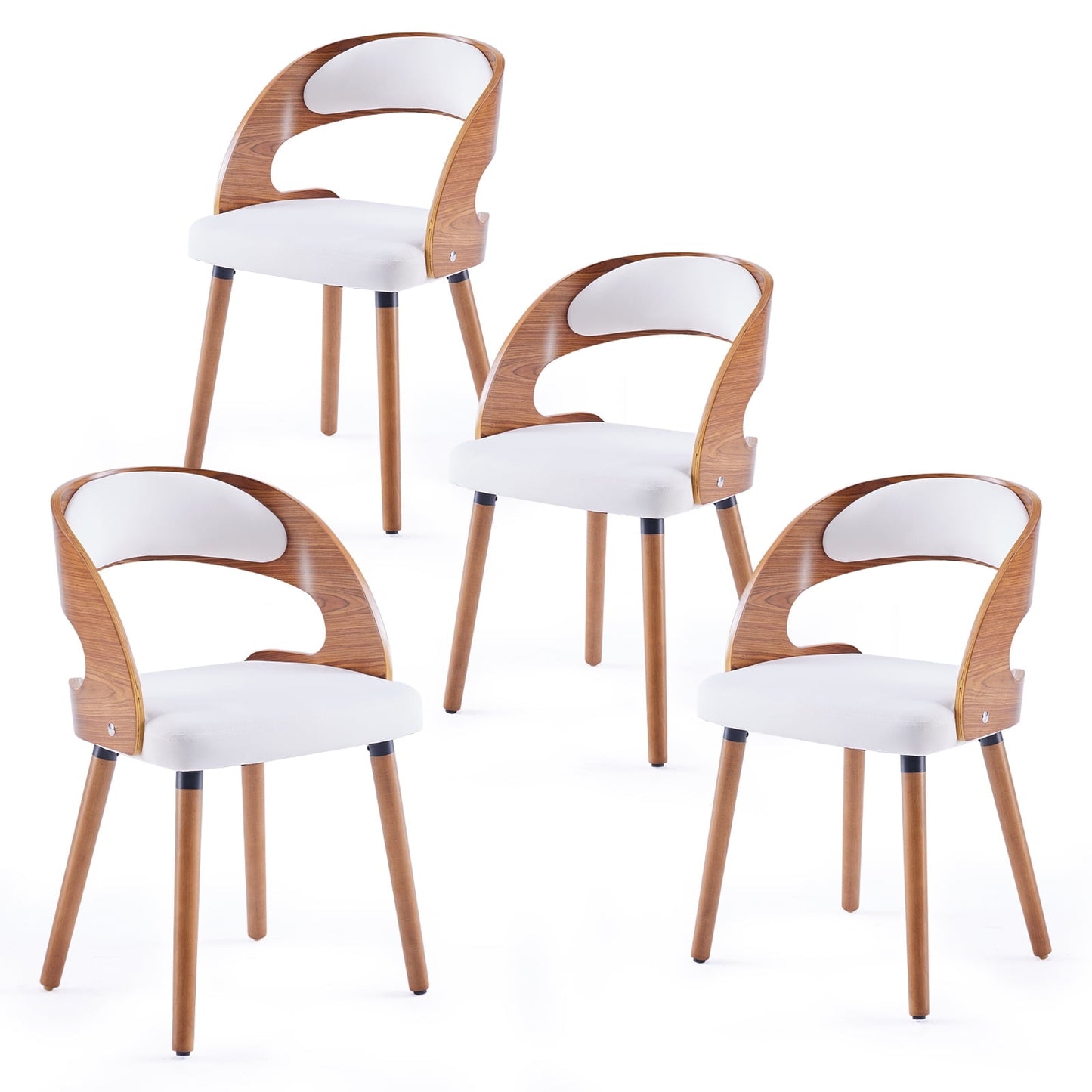 STARY Set of 4 Wooden Dining Chairs with Curved Backrest for Kitchen Dining Room, Beige