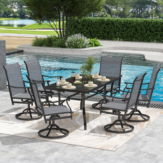 STARY Outdoor Dining Set for 6, 7 Piece Patio Table and Chairs Set, 6 x Swivel Dining Chairs with Textilene Fabric and 60"x35" Outdoor Table with 1.57" Umbrella Hole for Backyard, Poolside