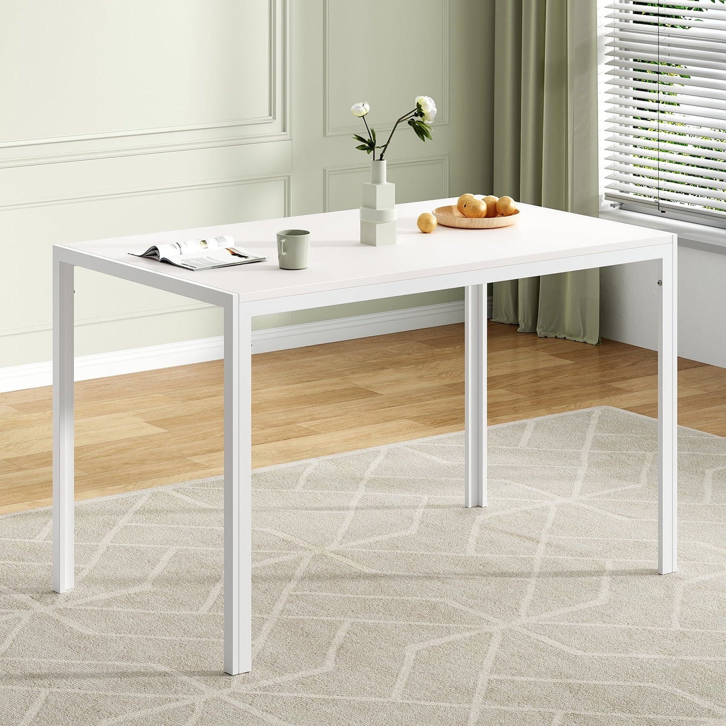 STARY White Dining Table for 4-6 People, 47" Rectangular Wooden Dining Table and Metal Structure for Home Kitchen Dining Desk (47 Inches)