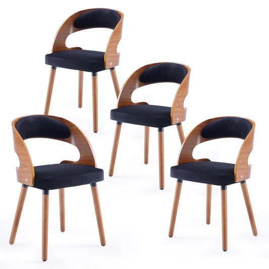 STARY Set of 4 Wooden Dining Chairs with Curved Backrest for Kitchen Dining Room, Black