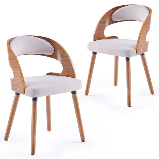 STARY Set of 2 Wooden Dining Chairs with Curved Backrest for Kitchen Dining Room, Light Gray