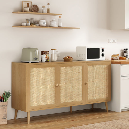 STARY Buffet Sideboard with 3 Rattan Doors, Kitchen Storage Cabinet, Modern Console Cabinet, Bar Cabinet for Living Room Entrance (Nature)